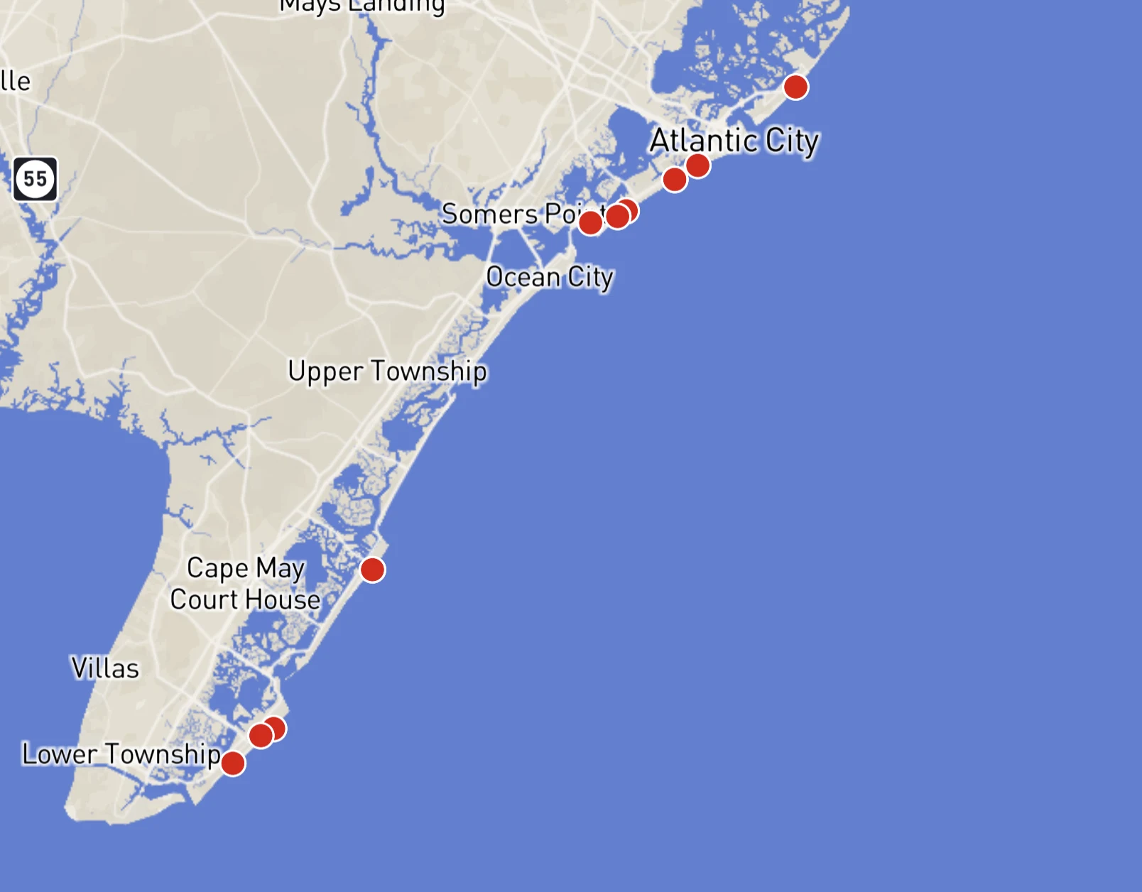 Map with pins showing the location of each race in the SJL Racing Series.